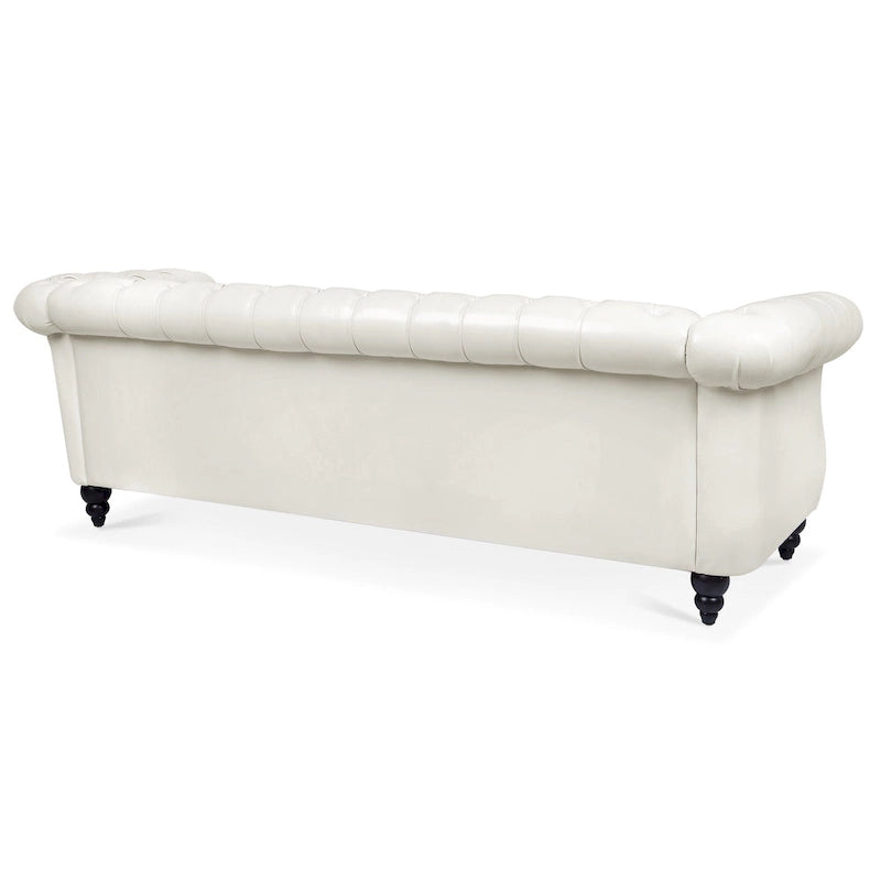 White 84.65 Chesterfield PU Leather 3-Seater Sofa with Button Tufted Backrest