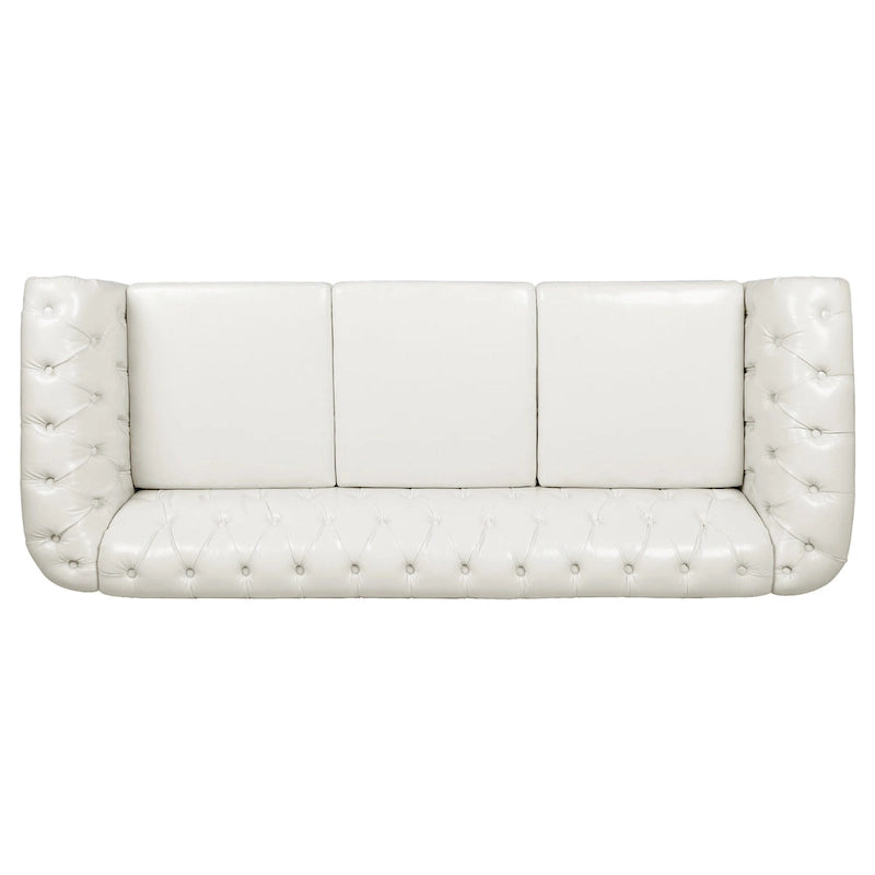 White 84.65 Chesterfield PU Leather 3-Seater Sofa with Button Tufted Backrest