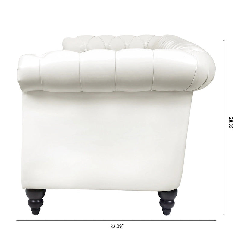 White 84.65 Chesterfield PU Leather 3-Seater Sofa with Button Tufted Backrest