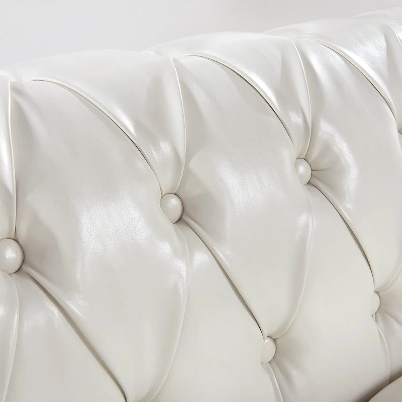 White 84.65 Chesterfield PU Leather 3-Seater Sofa with Button Tufted Backrest