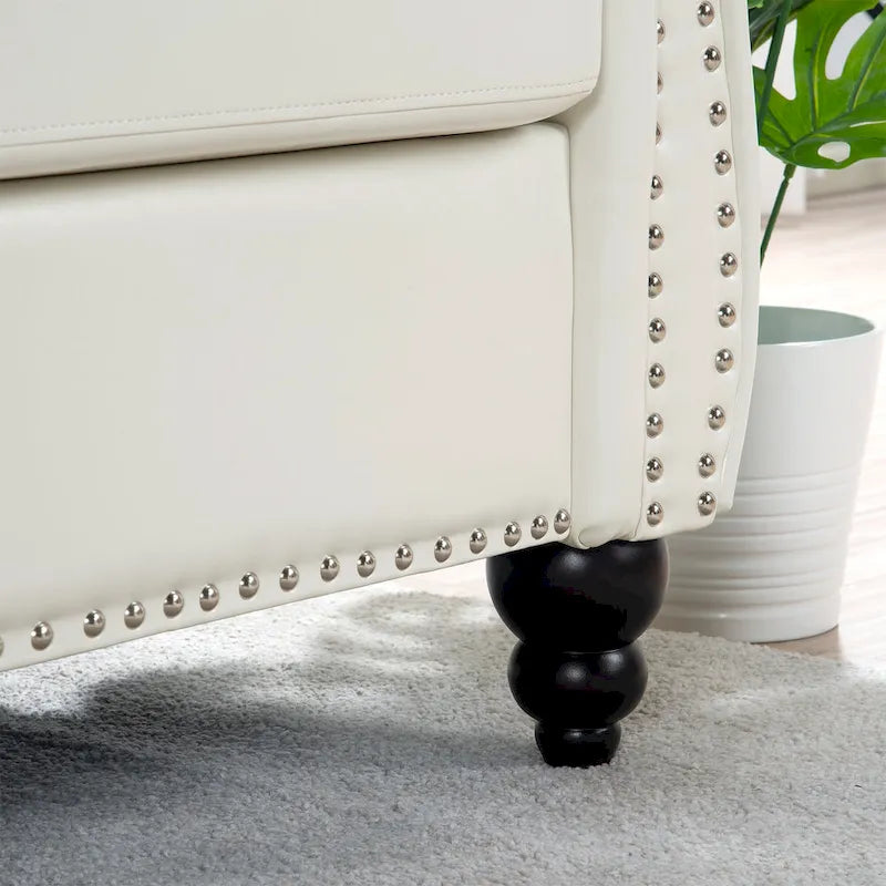 White 84.65 Chesterfield PU Leather 3-Seater Sofa with Button Tufted Backrest