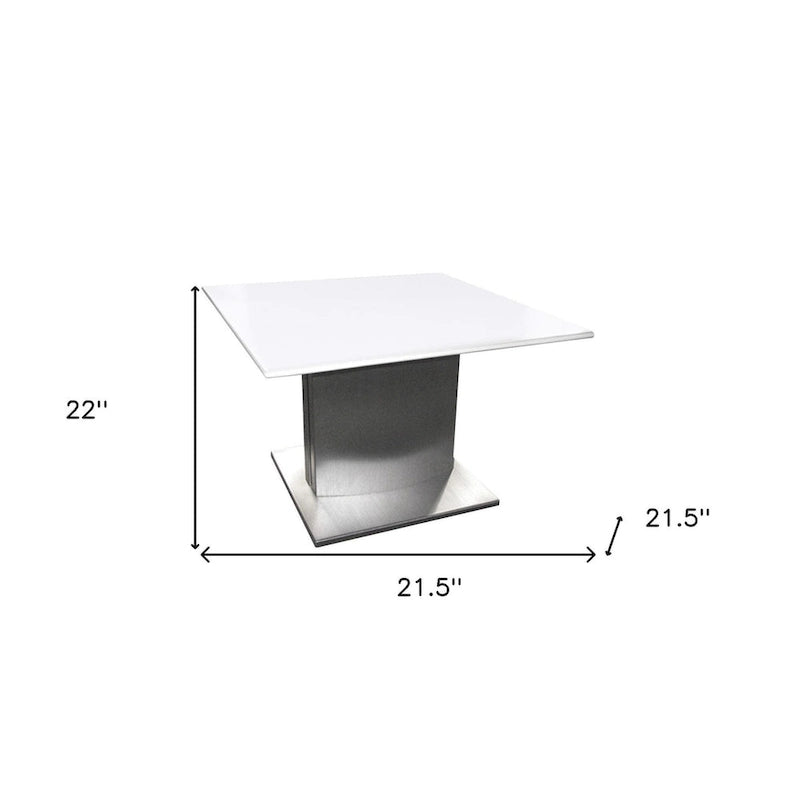 HomeRoots 22 White And Silver Marble And Metal Square Pedestal End Table - 21.5' X '22' X '21.5