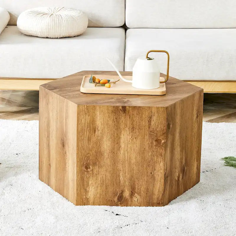 Hexagonal Coffee Table Textured Coffee Table with Non-slip Foot Mat Living Room End Table for Small Space