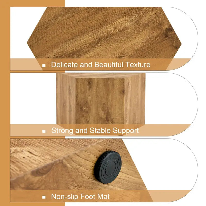 Hexagonal Coffee Table Textured Coffee Table with Non-slip Foot Mat Living Room End Table for Small Space