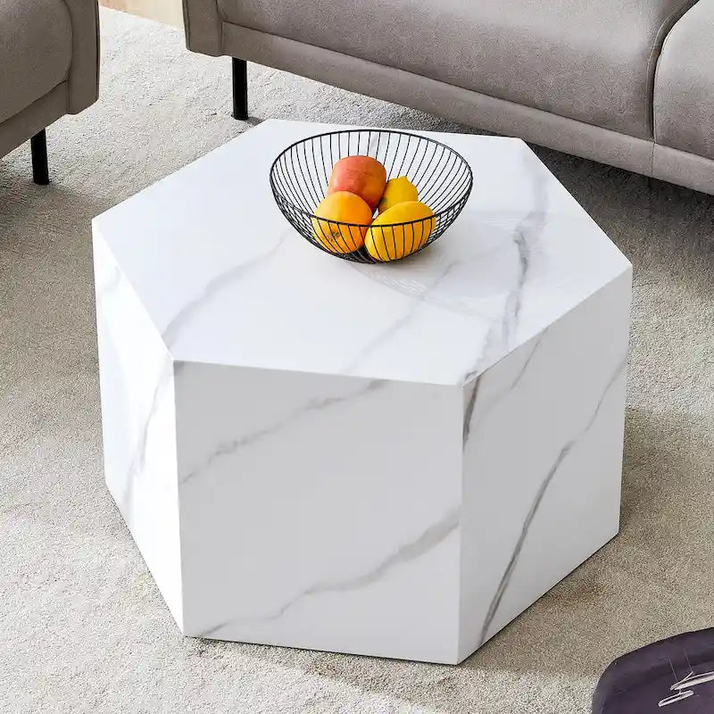 Hexagonal Coffee Table Textured Coffee Table with Non-slip Foot Mat Living Room End Table for Small Space