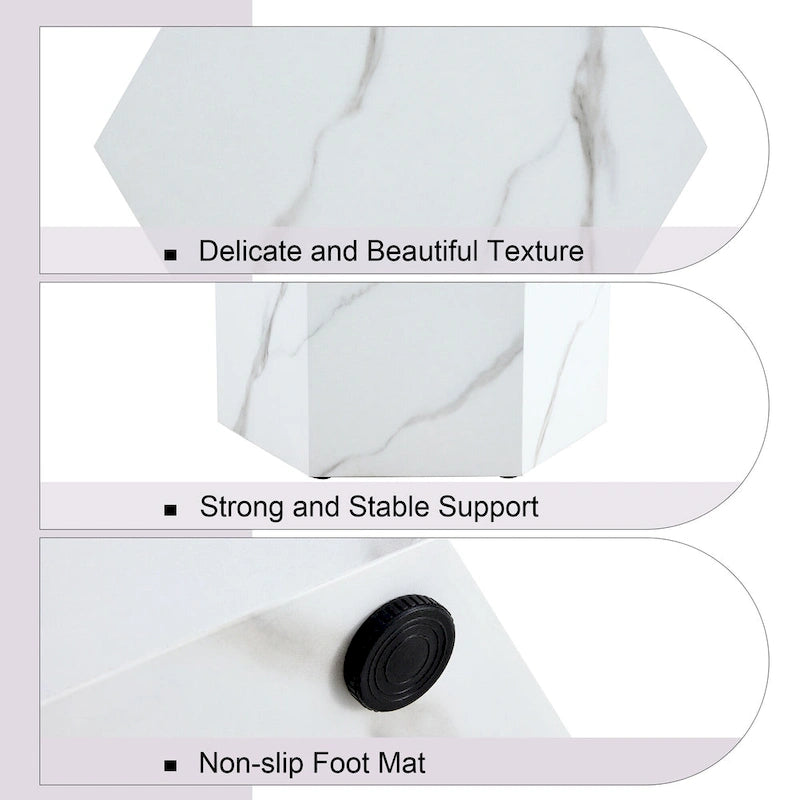 Hexagonal Coffee Table Textured Coffee Table with Non-slip Foot Mat Living Room End Table for Small Space