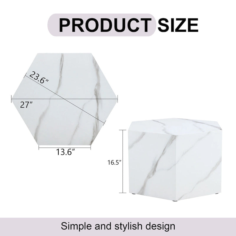 Hexagonal Coffee Table Textured Coffee Table with Non-slip Foot Mat Living Room End Table for Small Space