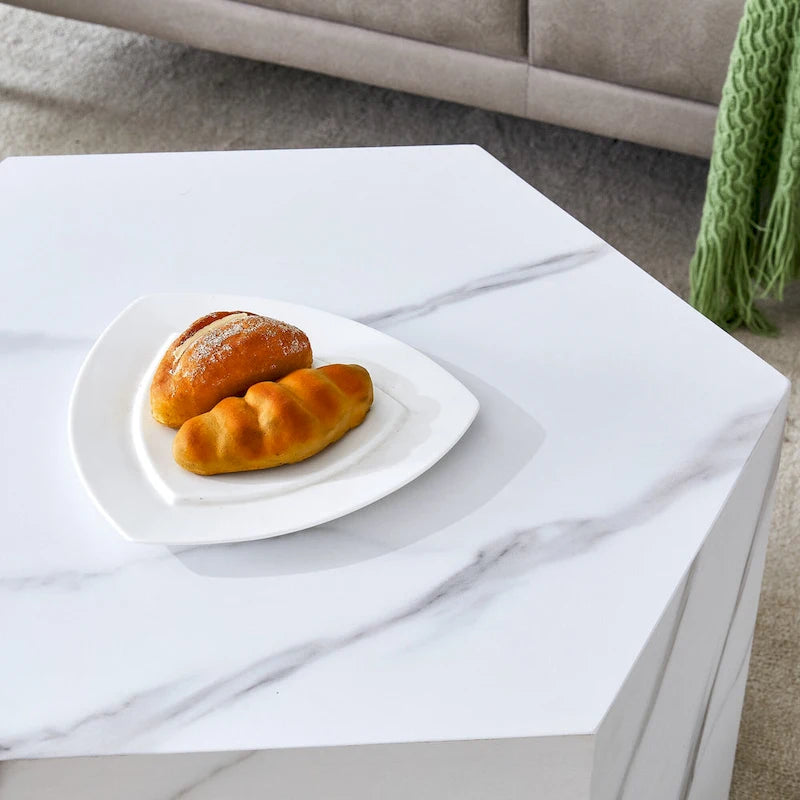 Hexagonal Coffee Table Textured Coffee Table with Non-slip Foot Mat Living Room End Table for Small Space