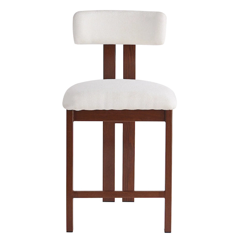 26.5 Round Upholstered Counter Stools, Set of 2 Low Back Bar Chairs with Black Metal Frame