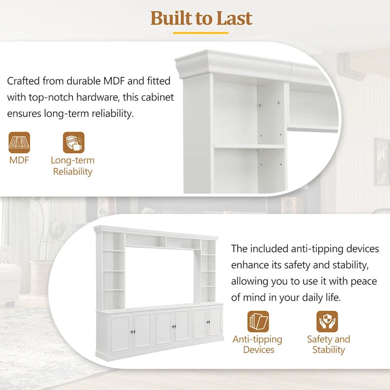 4-Piece Entertainment Center Wall Unit Set with Bridge for TVs Up to 70, TV Stand W/Adjustable Shelves, Large Media Console