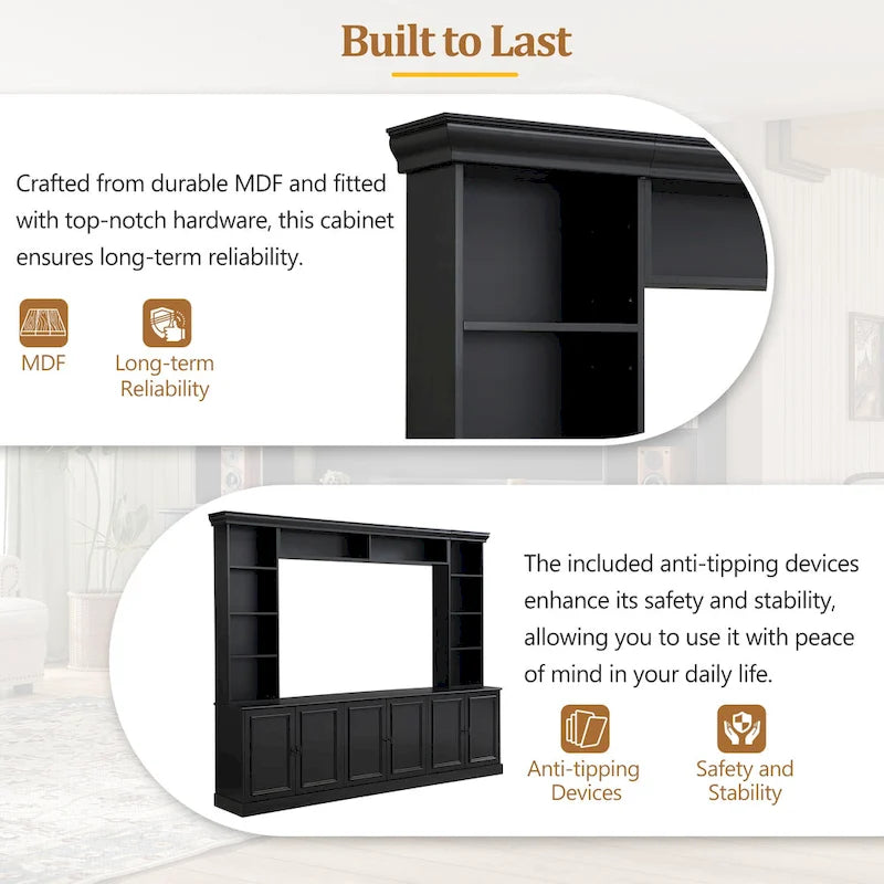 4-Piece Entertainment Center Wall Unit Set with Bridge for TVs Up to 70, TV Stand W/Adjustable Shelves, Large Media Console