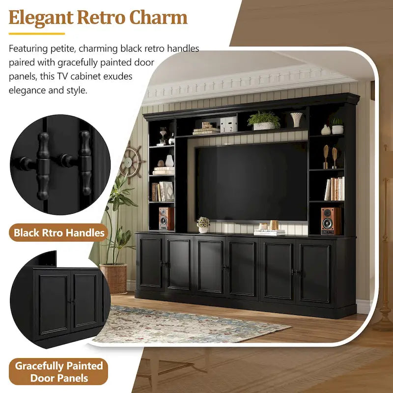 4-Piece Entertainment Center Wall Unit Set with Bridge for TVs Up to 70, TV Stand W/Adjustable Shelves, Large Media Console