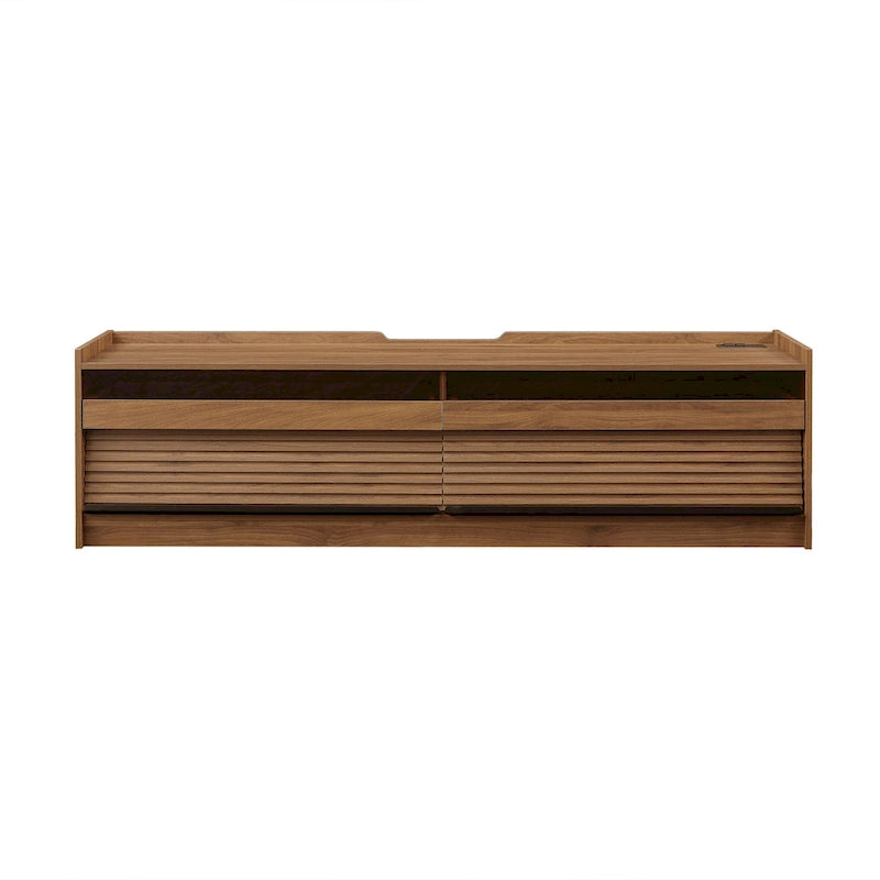 Modern TV Stand with Drawers Design and Built-in Charging Ports and Ambient LED Lighting