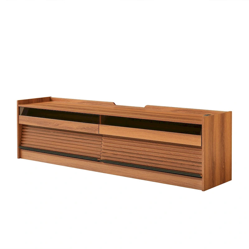 Modern TV Stand with Drawers Design and Built-in Charging Ports and Ambient LED Lighting