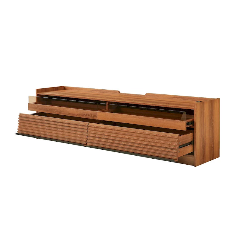 Modern TV Stand with Drawers Design and Built-in Charging Ports and Ambient LED Lighting