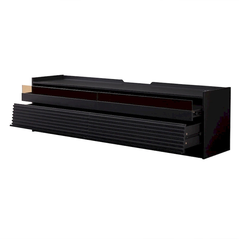 Modern TV Stand with Drawers Design and Built-in Charging Ports and Ambient LED Lighting