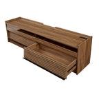 Modern TV Stand with Drawers Design and Built-in Charging Ports and Ambient LED Lighting