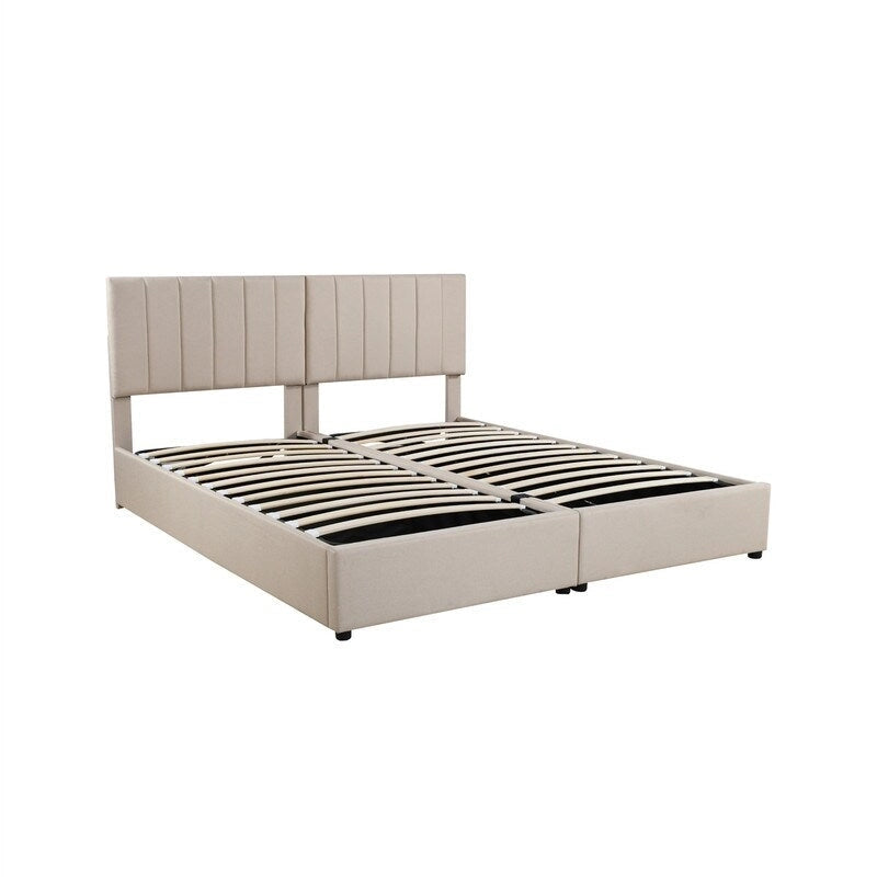 King Size Lift Up Storage Bed with Headboard and Underneath Storage, Upholstered Platform Bed with a Hydraulic Storage System