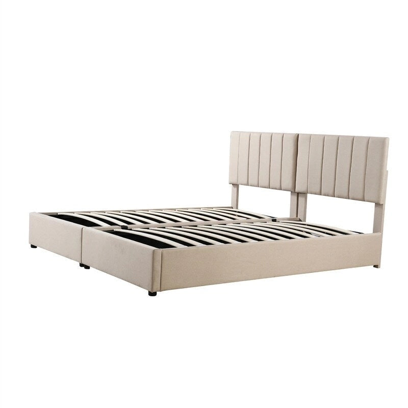 King Size Lift Up Storage Bed with Headboard and Underneath Storage, Upholstered Platform Bed with a Hydraulic Storage System