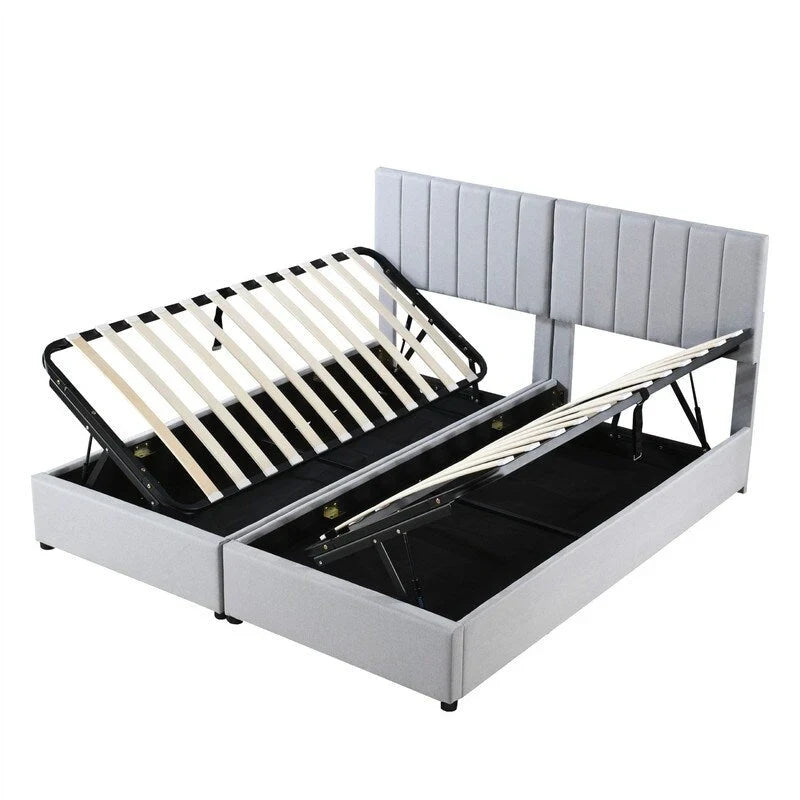 King Size Lift Up Storage Bed with Headboard and Underneath Storage, Upholstered Platform Bed with a Hydraulic Storage System