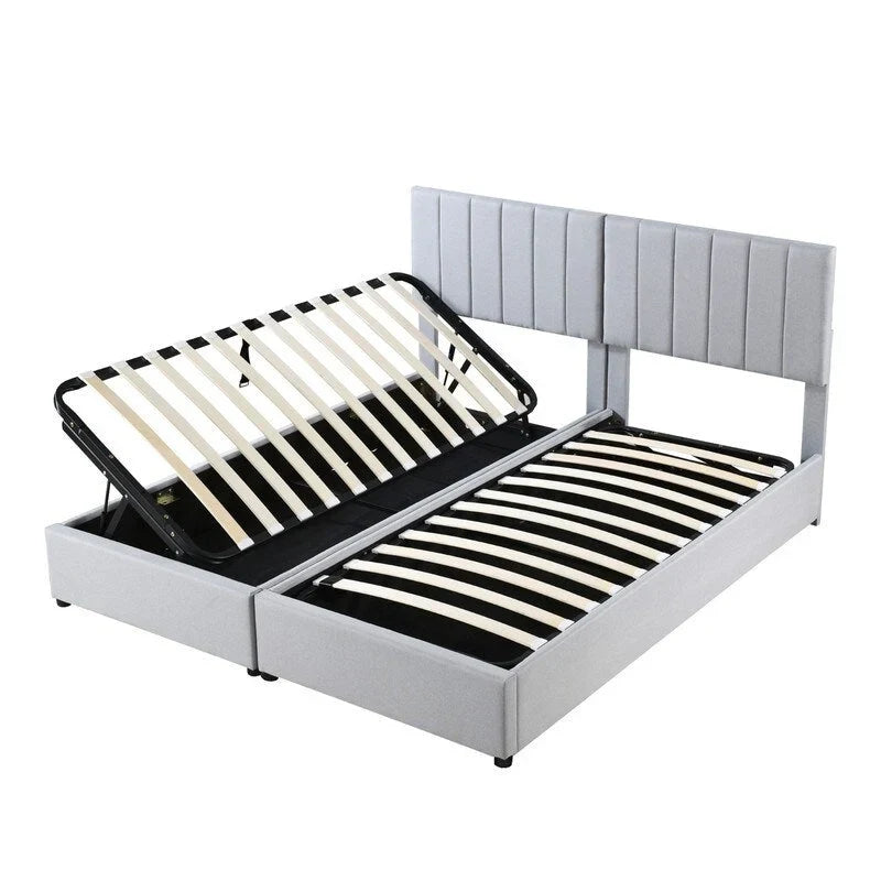 King Size Lift Up Storage Bed with Headboard and Underneath Storage, Upholstered Platform Bed with a Hydraulic Storage System