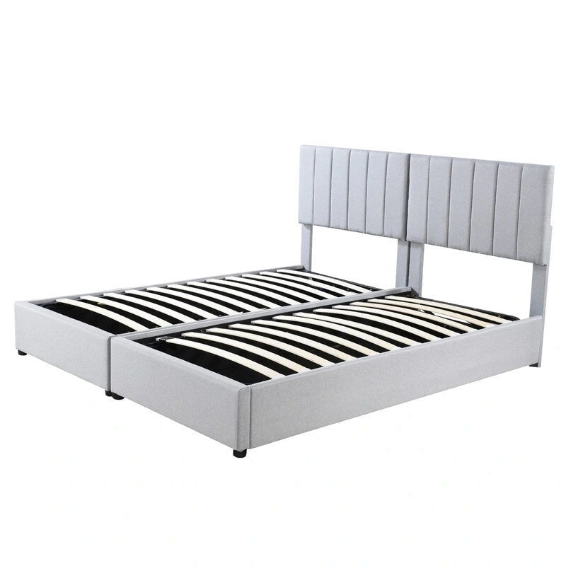King Size Lift Up Storage Bed with Headboard and Underneath Storage, Upholstered Platform Bed with a Hydraulic Storage System