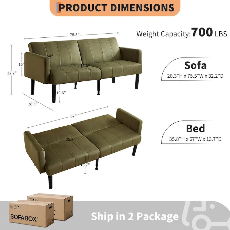 Sofa Bed, Compact Loveseat, Modern Mid-Century Sleeper Sofa, Convertible Couch, Living Room Couches