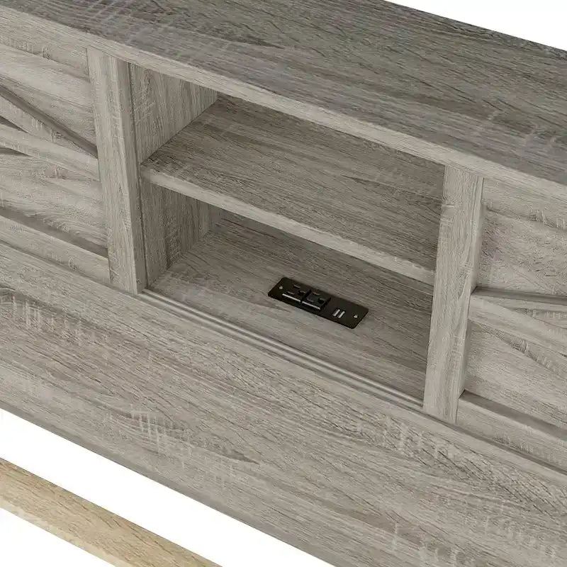 Farmhouse Platform Bed with Double Sliding Barn Door and Charging Station