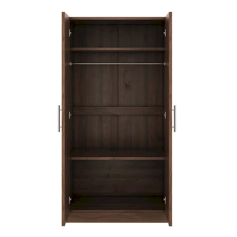 31.5 Rustic 2-Door Wooden Armoire with Hanging Rod and 3 Storage Shelves for Bedroom
