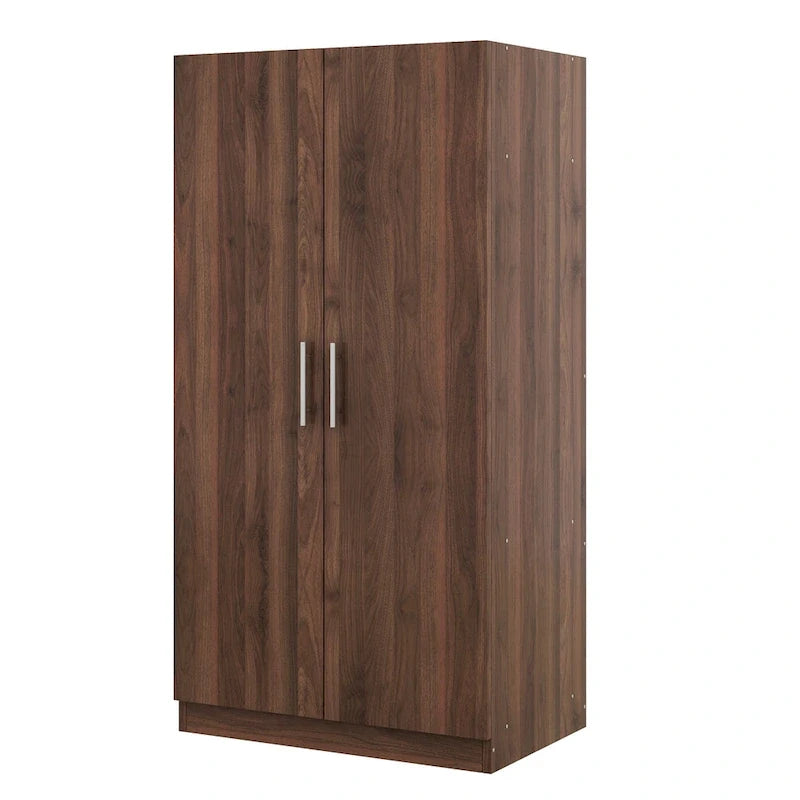 31.5 Rustic 2-Door Wooden Armoire with Hanging Rod and 3 Storage Shelves for Bedroom