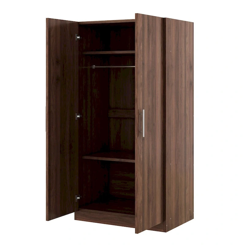 31.5 Rustic 2-Door Wooden Armoire with Hanging Rod and 3 Storage Shelves for Bedroom