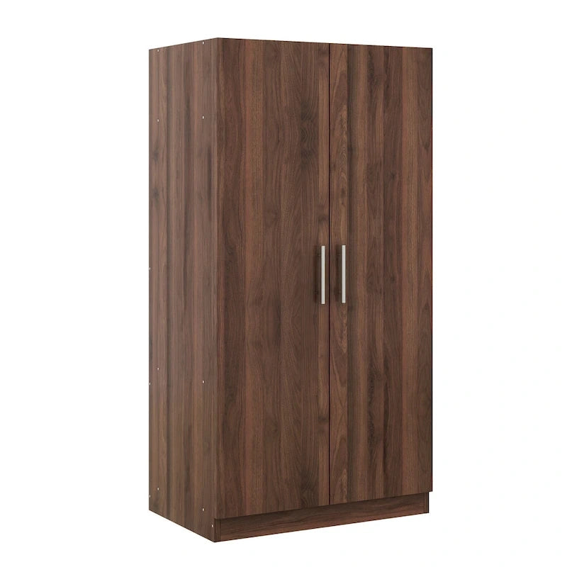 31.5 Rustic 2-Door Wooden Armoire with Hanging Rod and 3 Storage Shelves for Bedroom