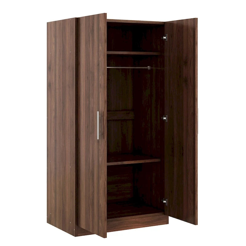 31.5 Rustic 2-Door Wooden Armoire with Hanging Rod and 3 Storage Shelves for Bedroom