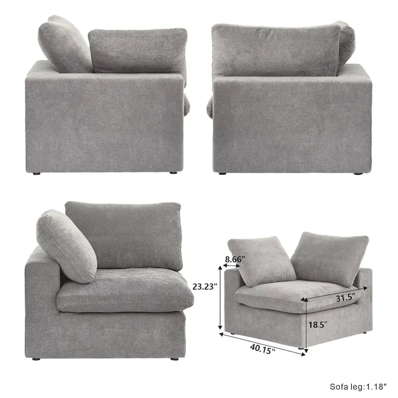 160.6 Modern Linen Upholstered Sofa Multiple Cushions Sectional Couch