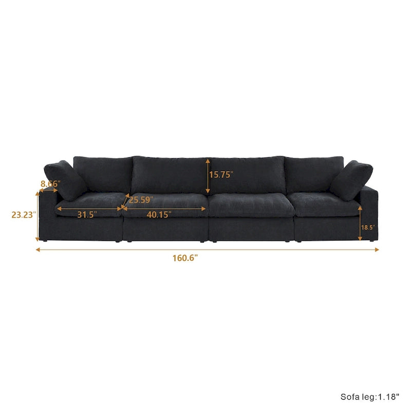 160.6 Modern Linen Upholstered Sofa Multiple Cushions Sectional Couch