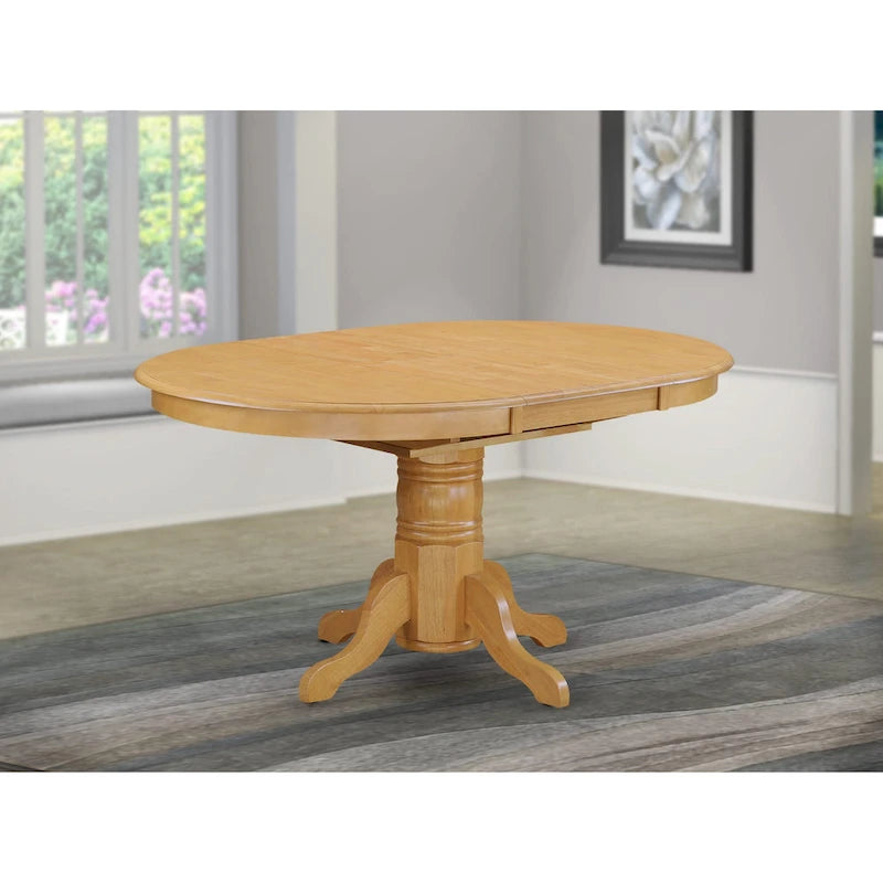 East West Furniture Kitchen Dining Table Butterfly leaf Oval Table Top and Pedestal Legs- Hardwood Table (Finish Option)