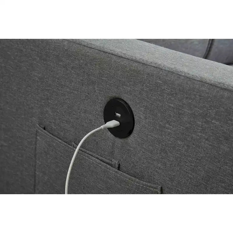 Linen Sectional Sofa Reversible Chaise with Pull out Sleeper