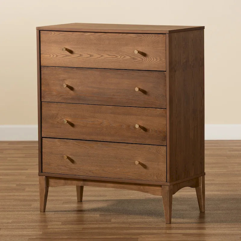 Landis Mid-Century Modern Ash Walnut Finished Wood 4-Drawer Chest