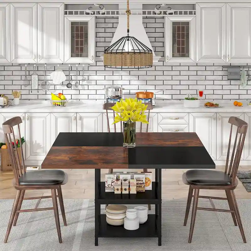 Round Dining Table for 4, 47 inch Kitchen Table Small Dinner Table with Storage Shelf