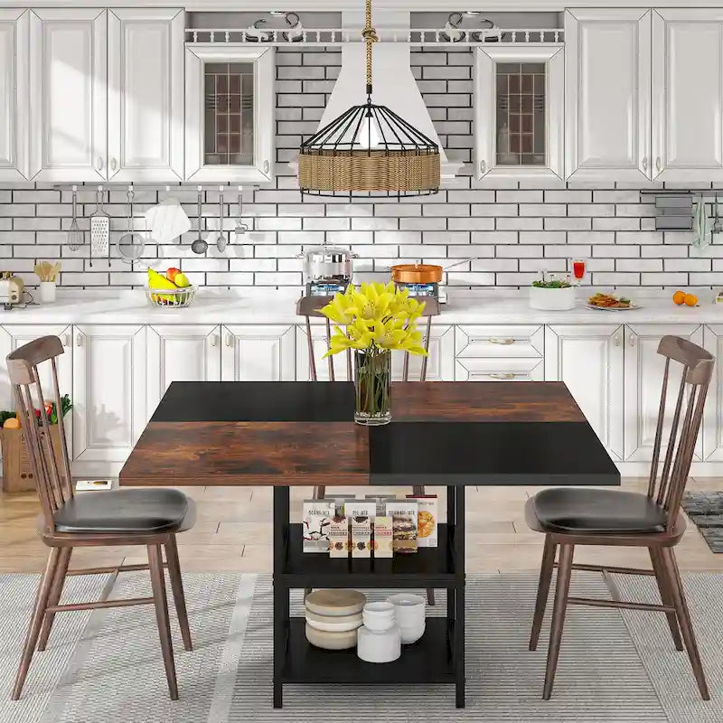 Round Dining Table for 4, 47 inch Kitchen Table Small Dinner Table with Storage Shelf