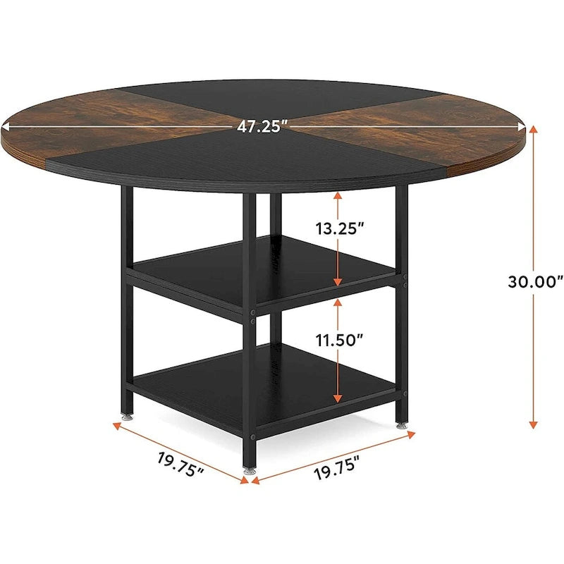 Round Dining Table for 4, 47 inch Kitchen Table Small Dinner Table with Storage Shelf