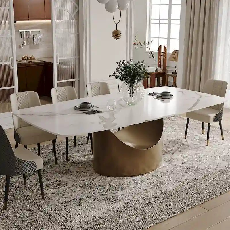 63-94 Hobart Modern Dining Table with Rectangular Sintered Stone Tabletop and Carbon Steel Leg for 4-10