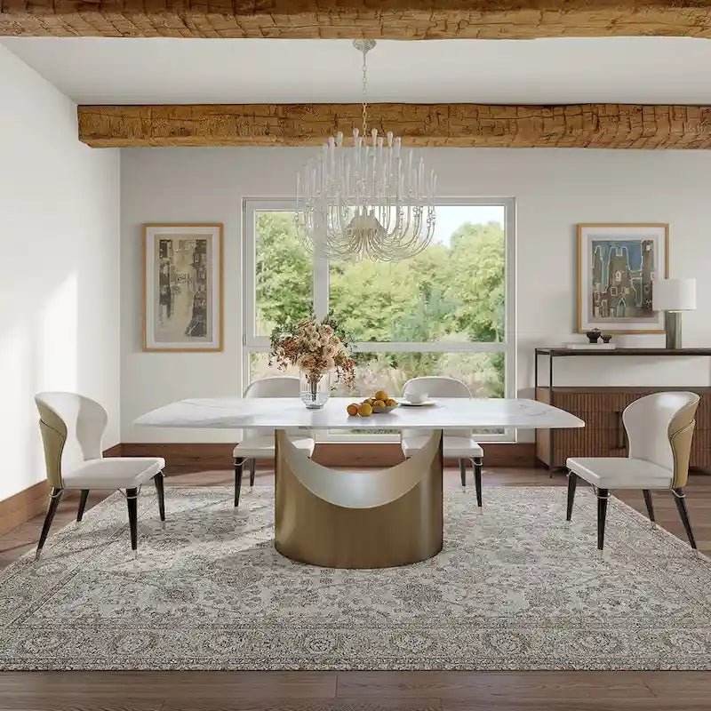 63-94 Hobart Modern Dining Table with Rectangular Sintered Stone Tabletop and Carbon Steel Leg for 4-10