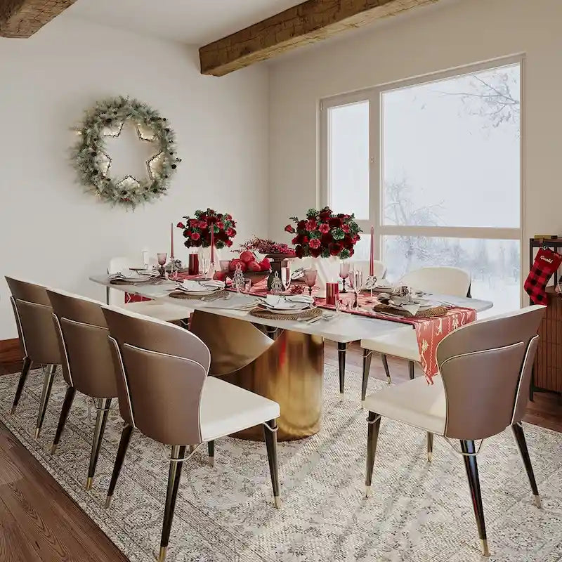 63-94 Hobart Modern Dining Table with Rectangular Sintered Stone Tabletop and Carbon Steel Leg for 4-10