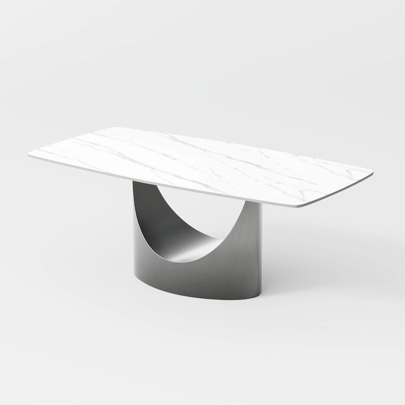 63-94 Hobart Modern Dining Table with Rectangular Sintered Stone Tabletop and Carbon Steel Leg for 4-10