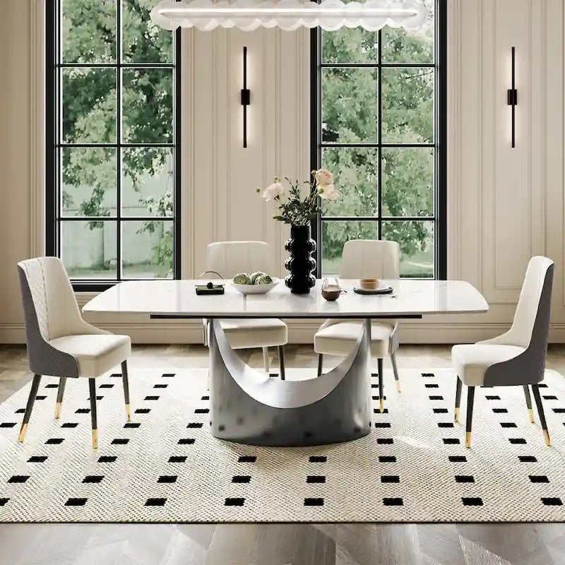 63-94 Hobart Modern Dining Table with Rectangular Sintered Stone Tabletop and Carbon Steel Leg for 4-10