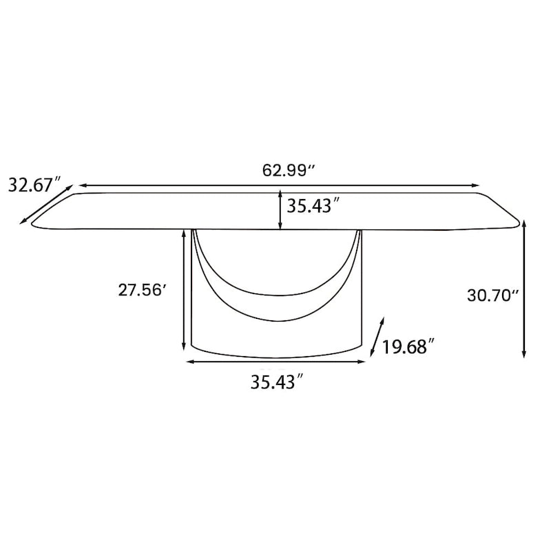 63-94 Hobart Modern Dining Table with Rectangular Sintered Stone Tabletop and Carbon Steel Leg for 4-10