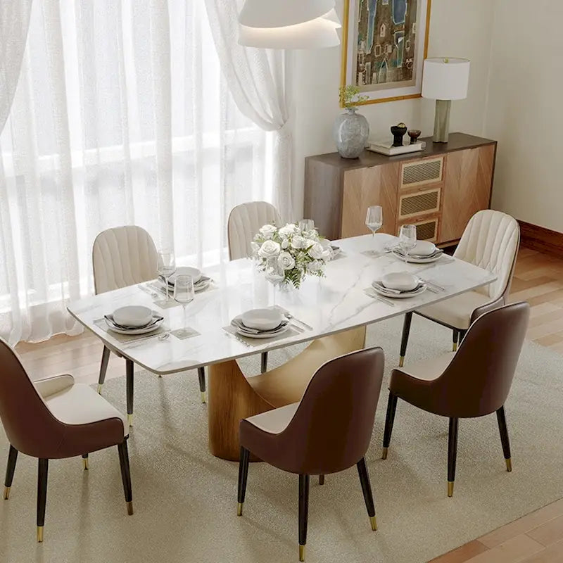 63-94 Hobart Modern Dining Table with Rectangular Sintered Stone Tabletop and Carbon Steel Leg for 4-10