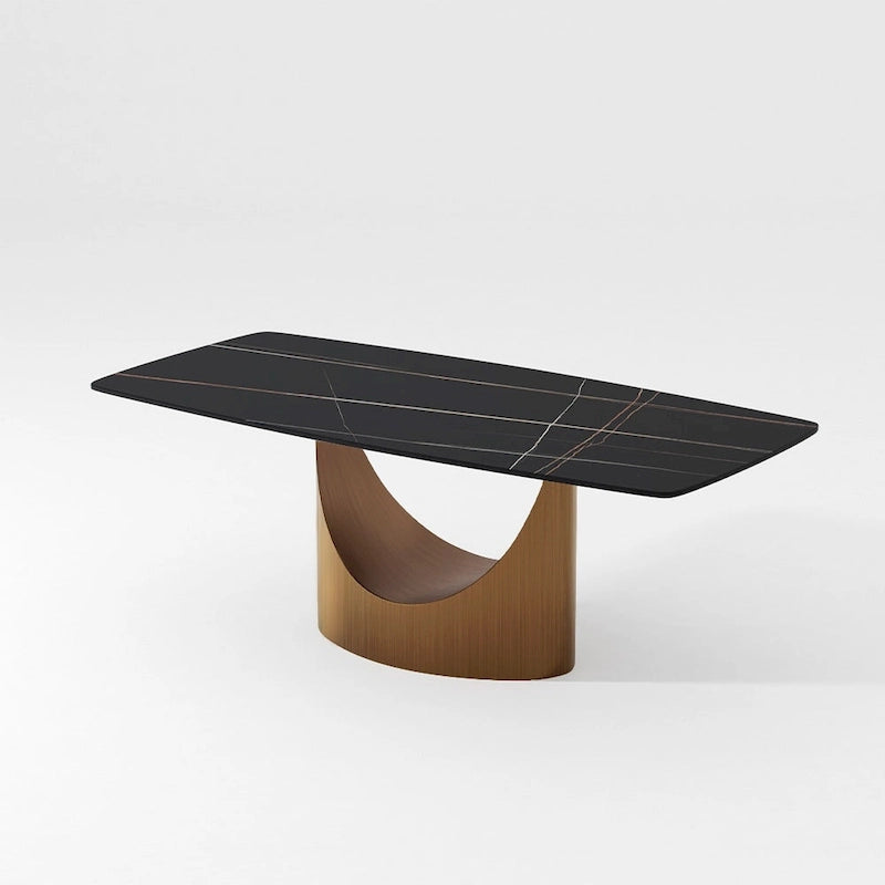 63-94 Hobart Modern Dining Table with Rectangular Sintered Stone Tabletop and Carbon Steel Leg for 4-10