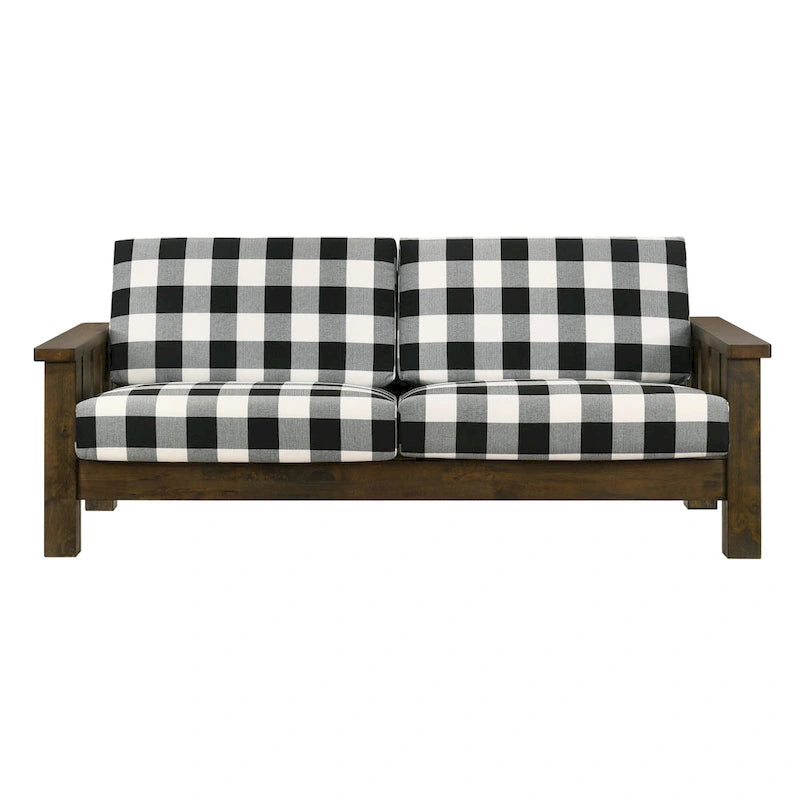 Jimo Farmhouse Rustic Oak Fabric Upholstered Wooden Arms Sofa
